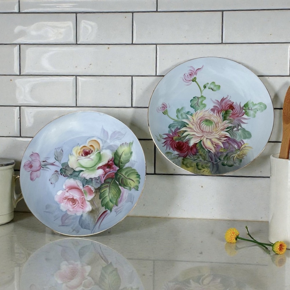 Vintage UCAGCO China Porcelain Floral Decorative Plates Set Of 2 Occupied Japan
